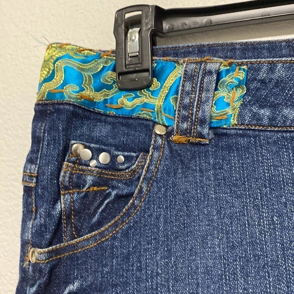 Apres Velo Denim Skirt Bicycle Patchwork Mini Low Rise Bicycle Size 12 - Picture 4 of 14